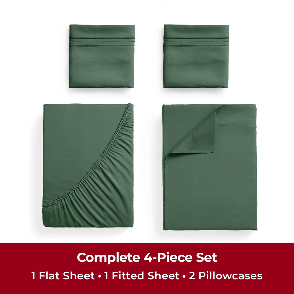 Mellanni Twin Sheet Set - 4-Piece Iconic Collection Bedding, (Including 2 Pillowcases), 16-Inch Deep Pocket, Easy Care, Extra Soft, Cooling Sheets, Brushed Microfiber - Emerald Green