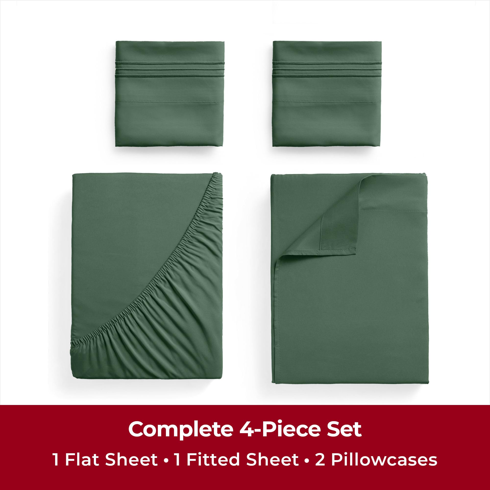 Mellanni Twin Sheet Set - 4-Piece Iconic Collection Bedding, (Including 2 Pillowcases), 16-Inch Deep Pocket, Easy Care, Extra Soft, Cooling Sheets, Brushed Microfiber - Emerald Green
