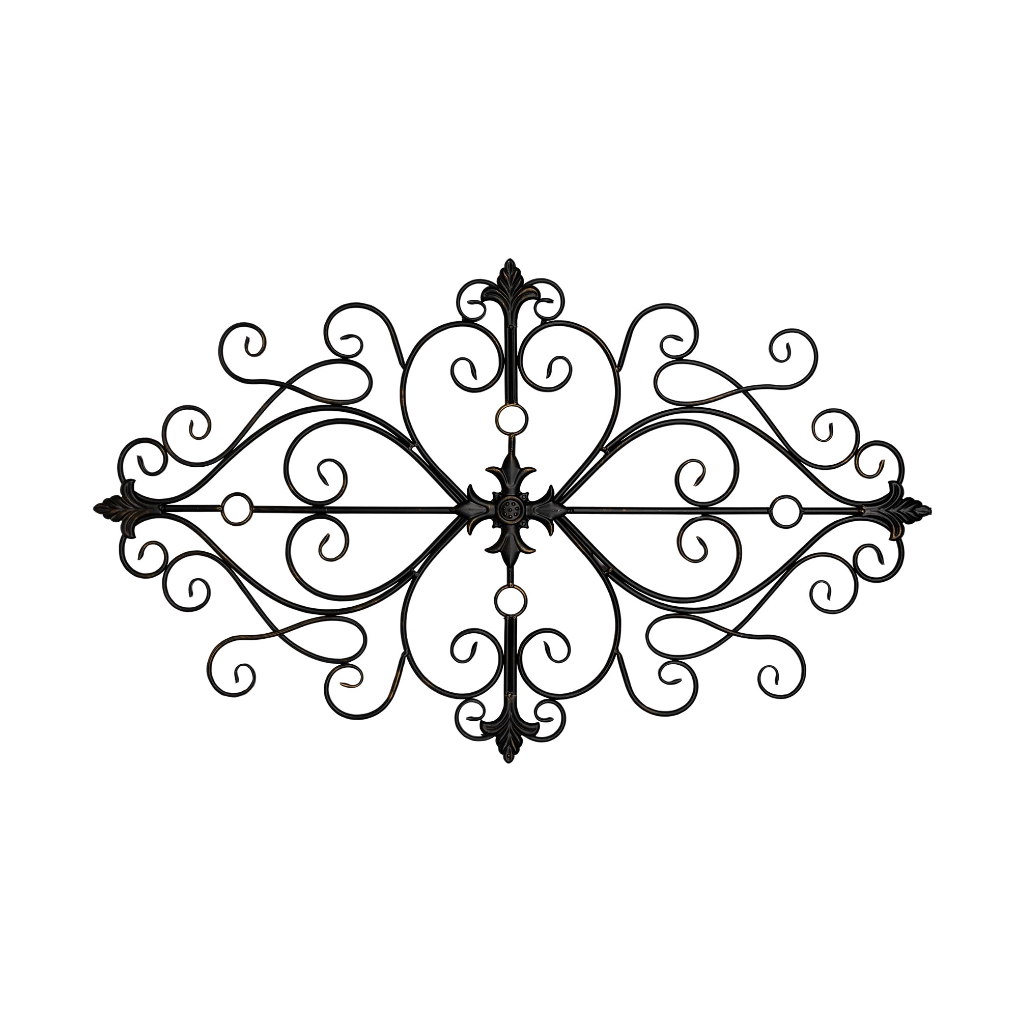 Stratton Home Decor Traditional Black Metal Scroll Wall Decor | Easy To Hang Black Metal Wall Art With Bronze Finish | Wrought Iron Wall Decor Accent Piece For Any Room | 25.00X0.50”X36.00”