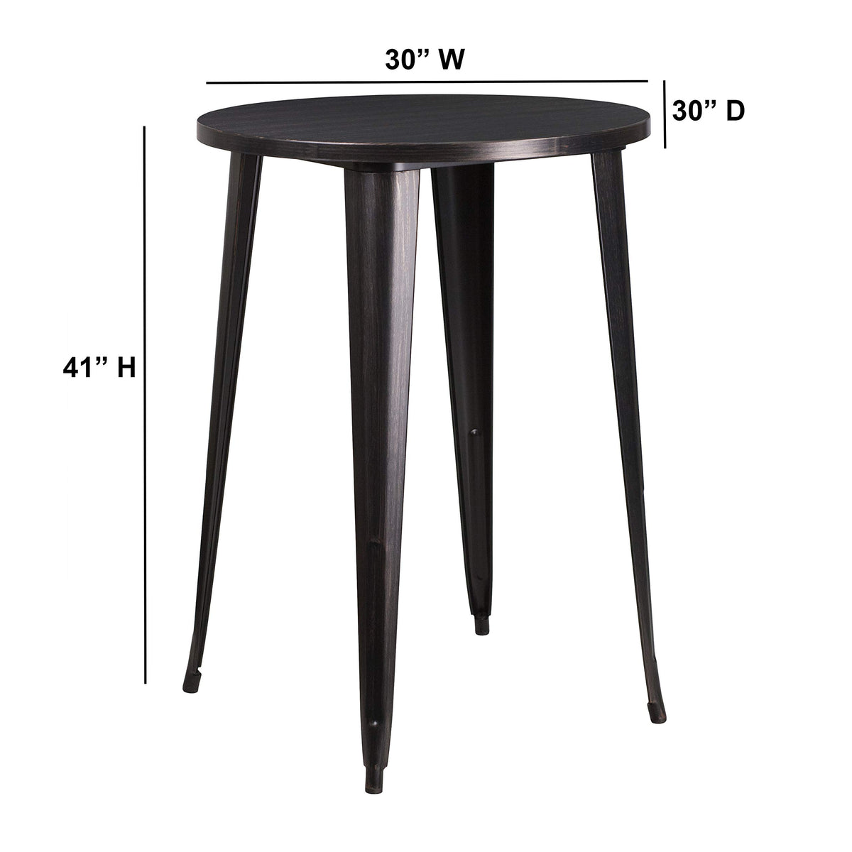 Flash Furniture Philip Commercial Grade 30&quot; Round Black-Antique Gold Metal Indoor-Outdoor Bar Height Table