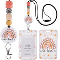 Teacher Lanyard With Id Holder, Boho Rainbow Sun Print Be Kind Cute Badge Holder With Beaded Adjustable Lanyard, Gifts For Teach