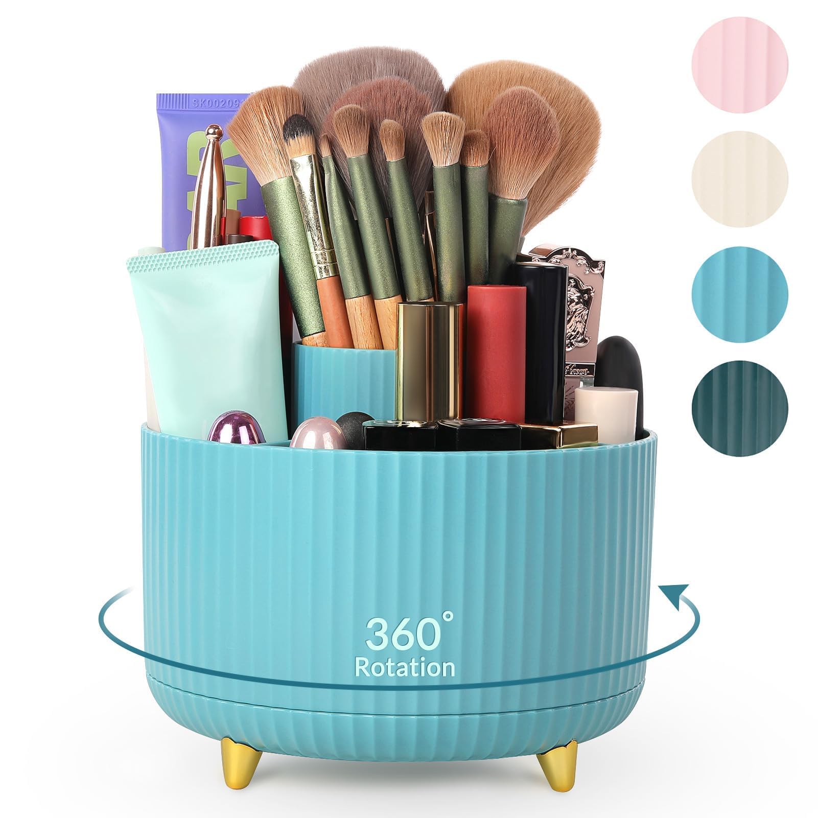 Skydue Makeup Organizer, Rotating Pencil Pen Holder For Desk, Dual-Purpose Desktop Organizer For Cosmetics & Pens, Makeup Brush