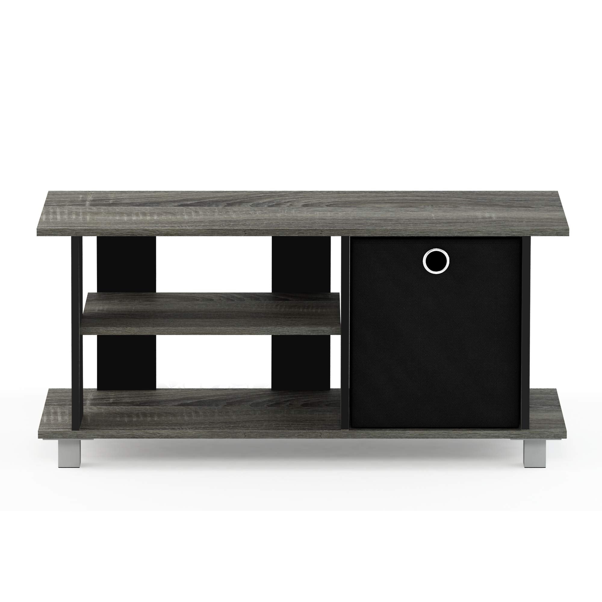 FURINNO Simplistic Entertainment TV Stand with Storage Bin, French Oak Grey/Black,13239GYW/BK