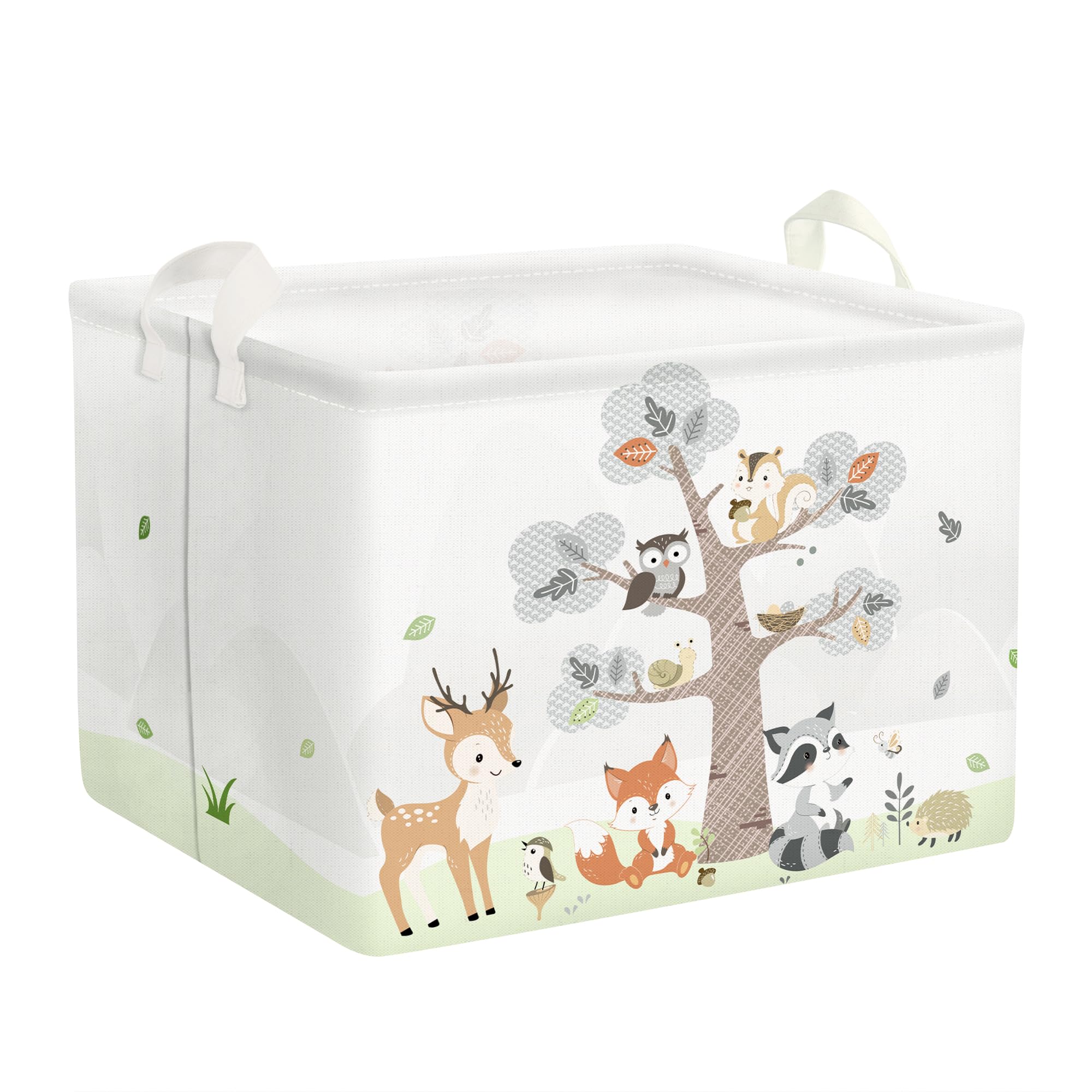 Clastyle 36L Large Woodland Animal Tree House Baby Basket Rectangle Deer Fox Squirrel Shelf Basket with Handle Collapsible Book 