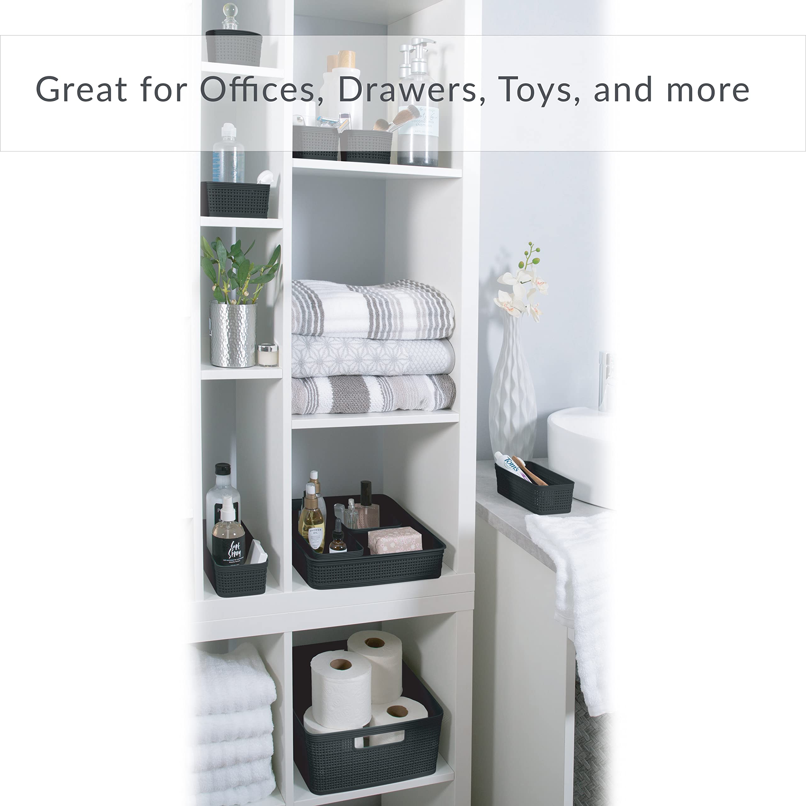 Simplify 6 Pack Organizing Set | Square Bins | Multipurpose | Office | Desk | Dorm | Bathroom | Storage Basket | Small Items | A