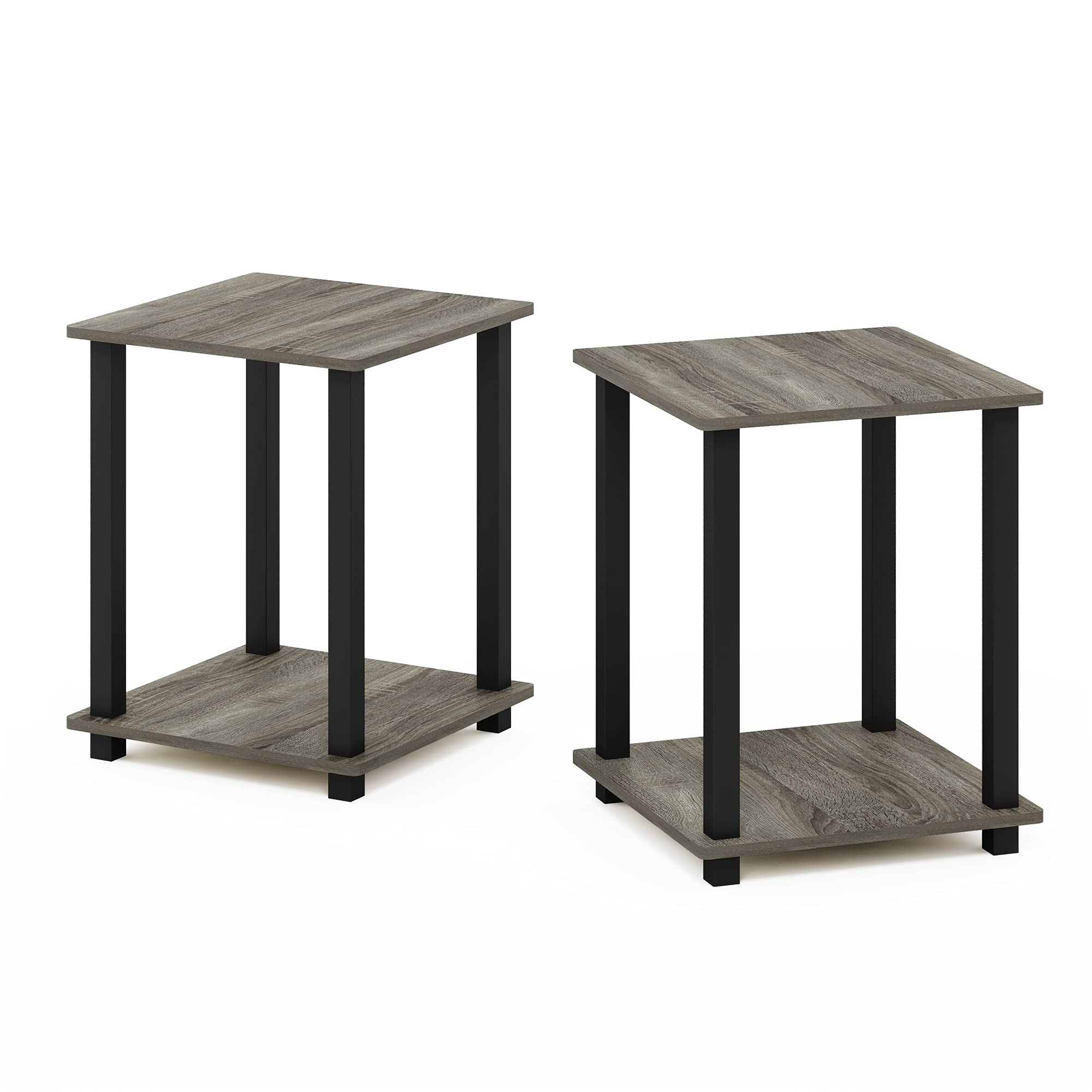 Furinno Simplistic Set Of 2 End Table, French Oak Grey/Black