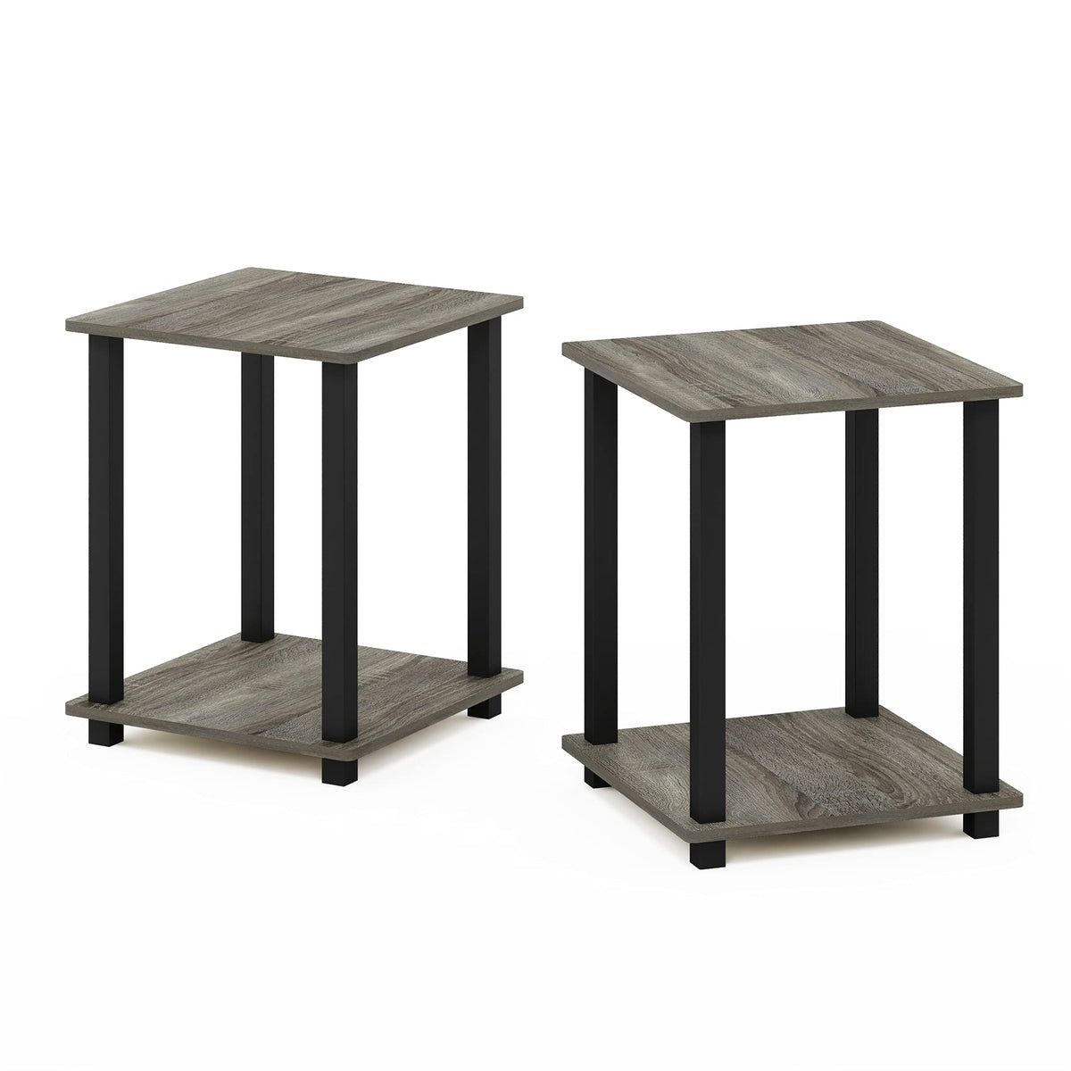 Furinno Simplistic Set Of 2 End Table, French Oak Grey/Black