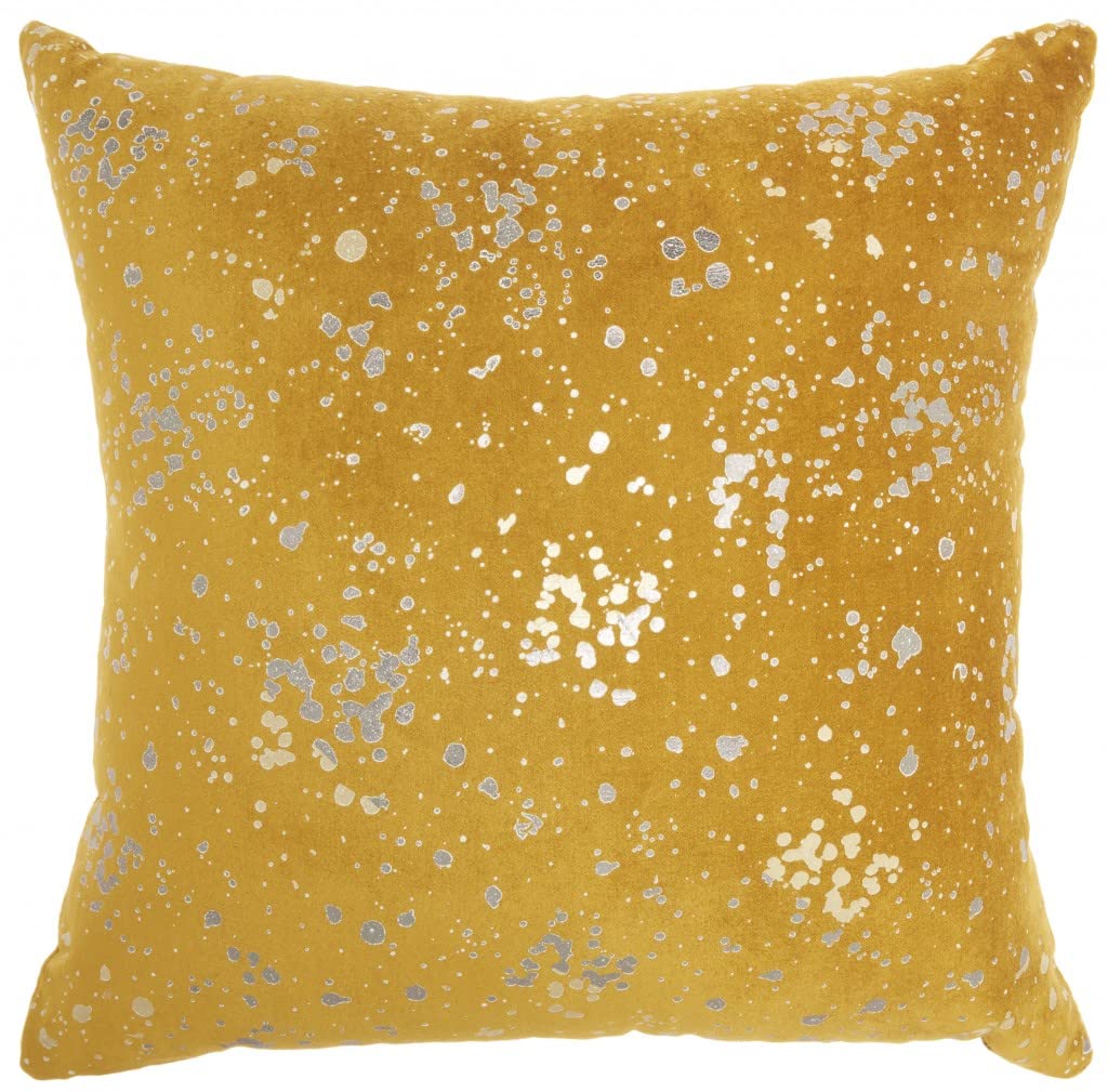 HomeRoots Grey Cotton Mustard and Silver Throw Pillow