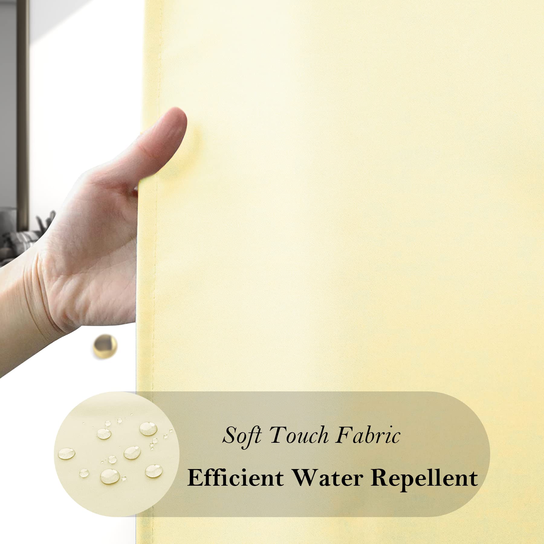 Aoohome Shower Curtain Liner, Fabric Bathroom Curtain With Hooks For Hotel, Weighted Hem, Water Repellent, Beige, 72 X 75 Inch