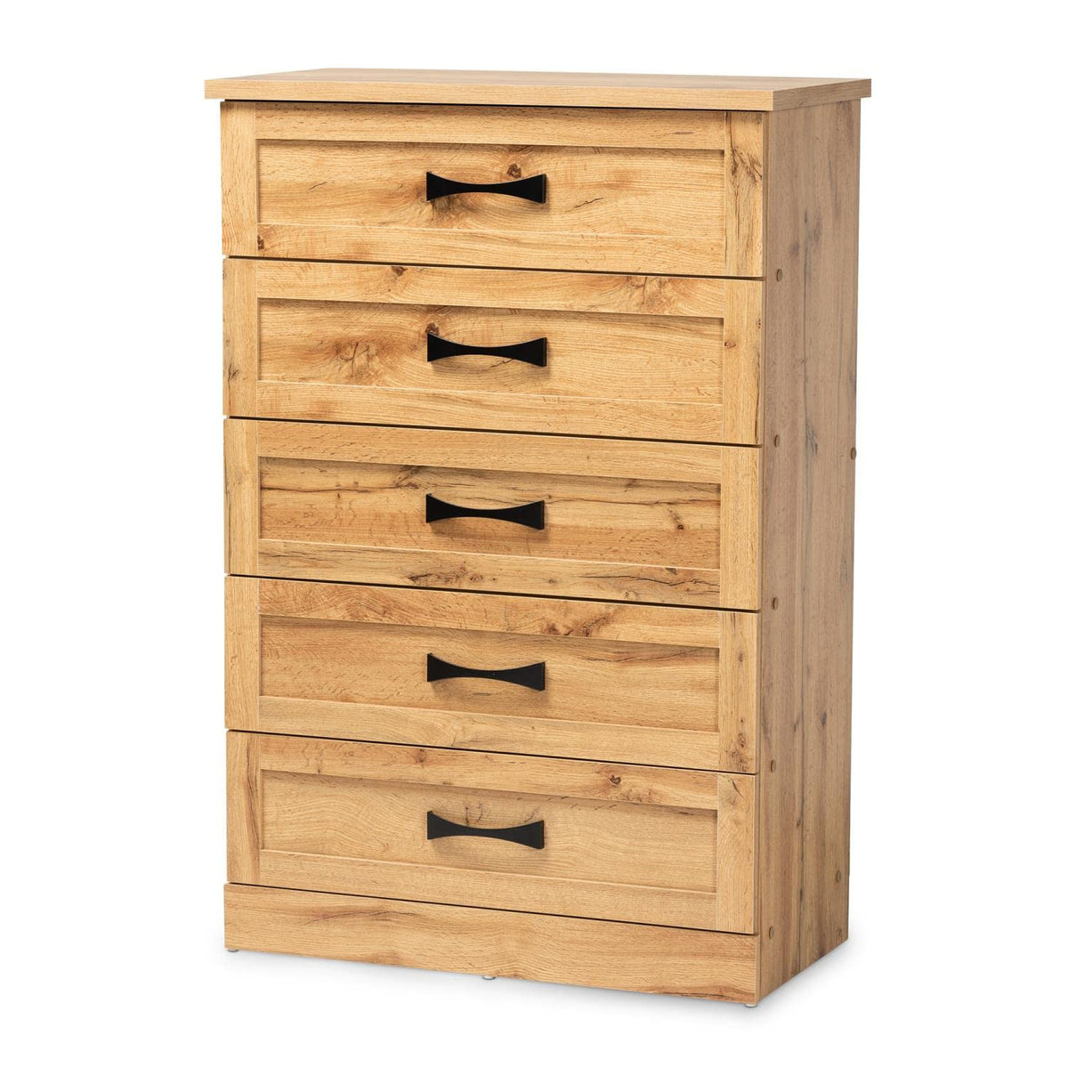 Baxton Studio Colburn Modern and Contemporary Oak Brown Finished Wood 5-Drawer Tallboy Storage Chest