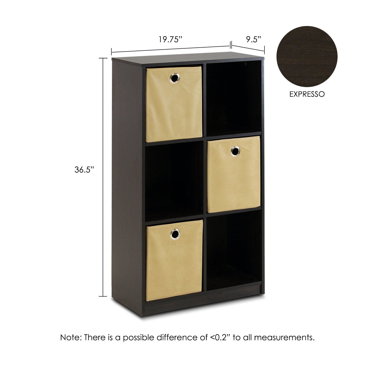 Furinno Petite Storage Organizer Bookcase With Bins, Espresso/Light Brown