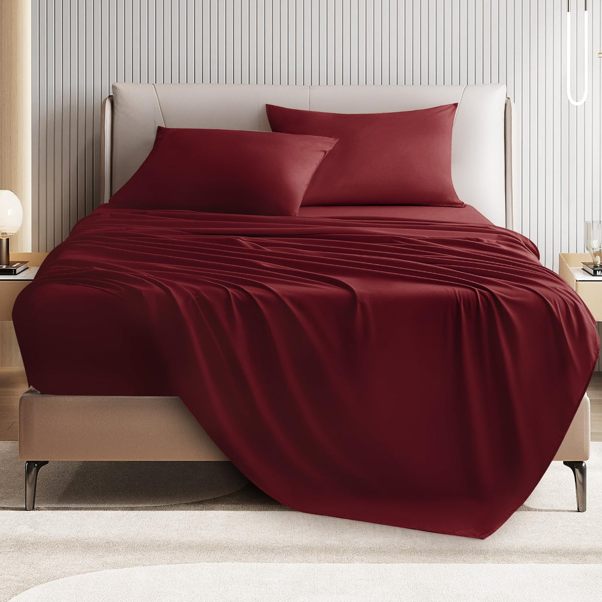 Usxibei King Size 4 Piece Bed Sheet Set - Ultra Imitation Cotton-Premium Breathable & Cooling Sheets - Hotel Luxury Bed Sheets D