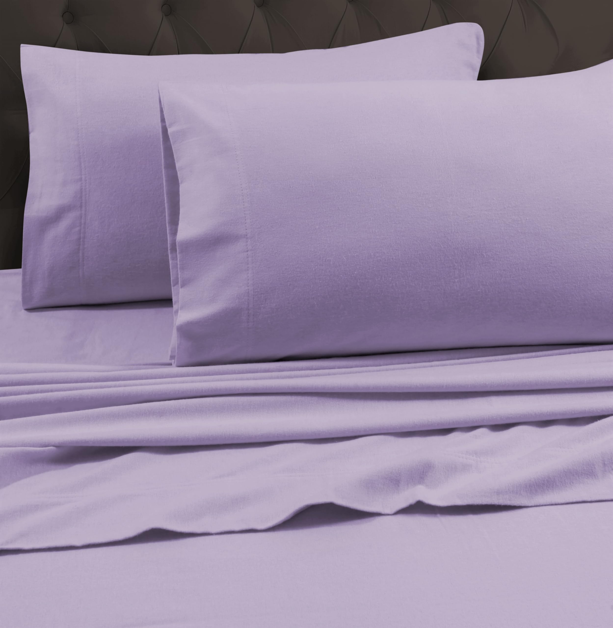 Tribeca Living King Luxury Solid Flannel Extra Deep Pocket Fitted Sheet, Fits Up To 24' Mattress, Lavender
