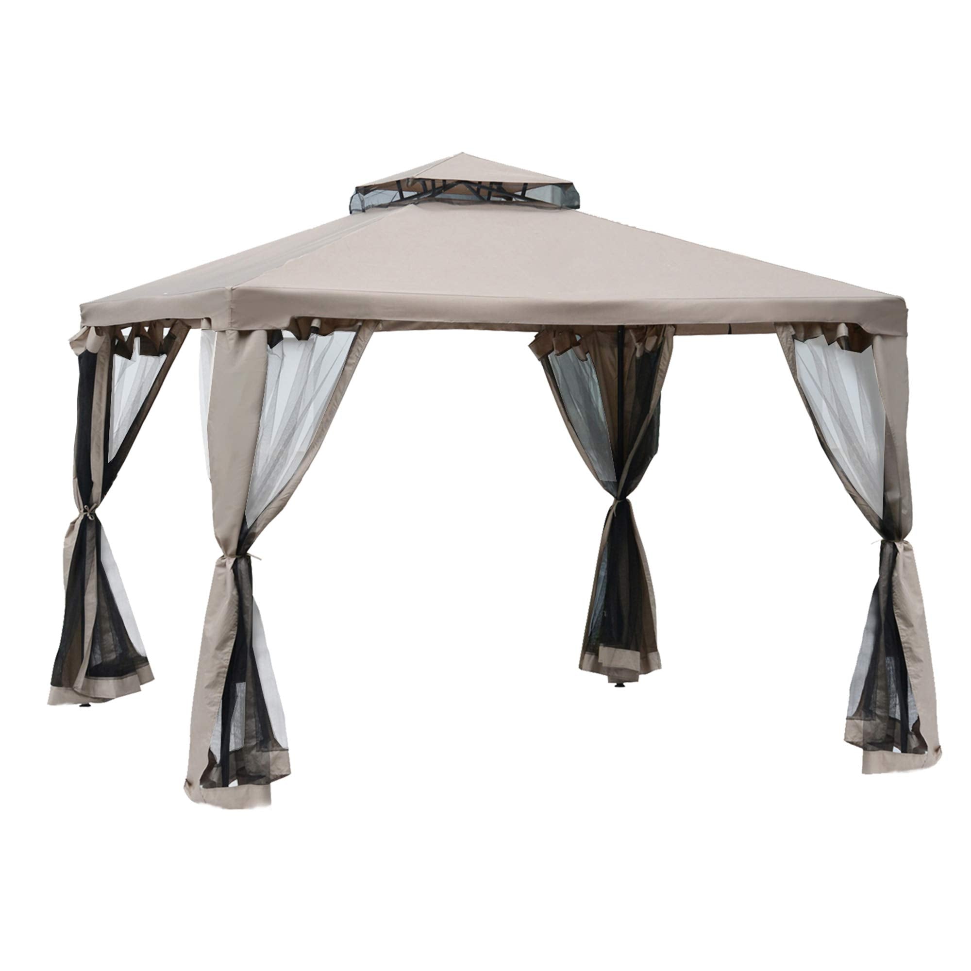 Outsunny 9.6' X 9.6' Patio Gazebo, Outdoor Canopy Shelter With 2-Tier Roof And Netting, Steel Frame For Garden, Lawn, Backyard,