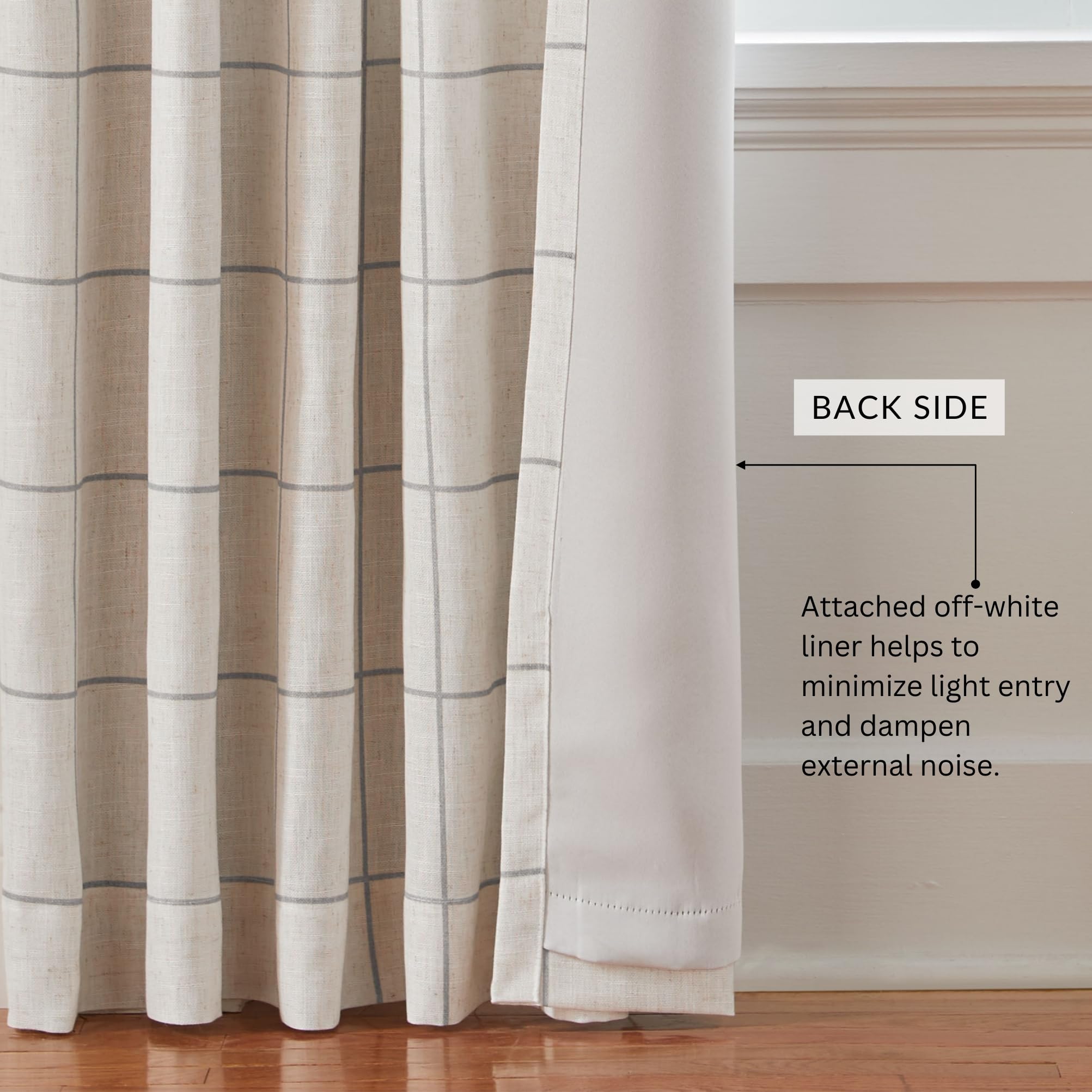 Elrene Home Fashions Brighton Windowpane Plaid Blackout Window Curtain, Living Room And Bedroom Drape With Rod Pocket Tabs, 52''