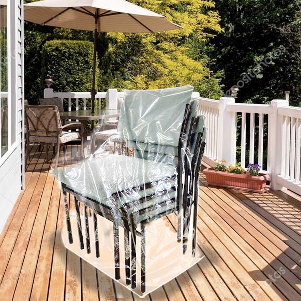 Laminet Crystal Clear Heavy-Duty Waterproof Plastic Outdoor Furniture Cover - Hi-Back/Stacked Chairs Cover - 3 Season Protection