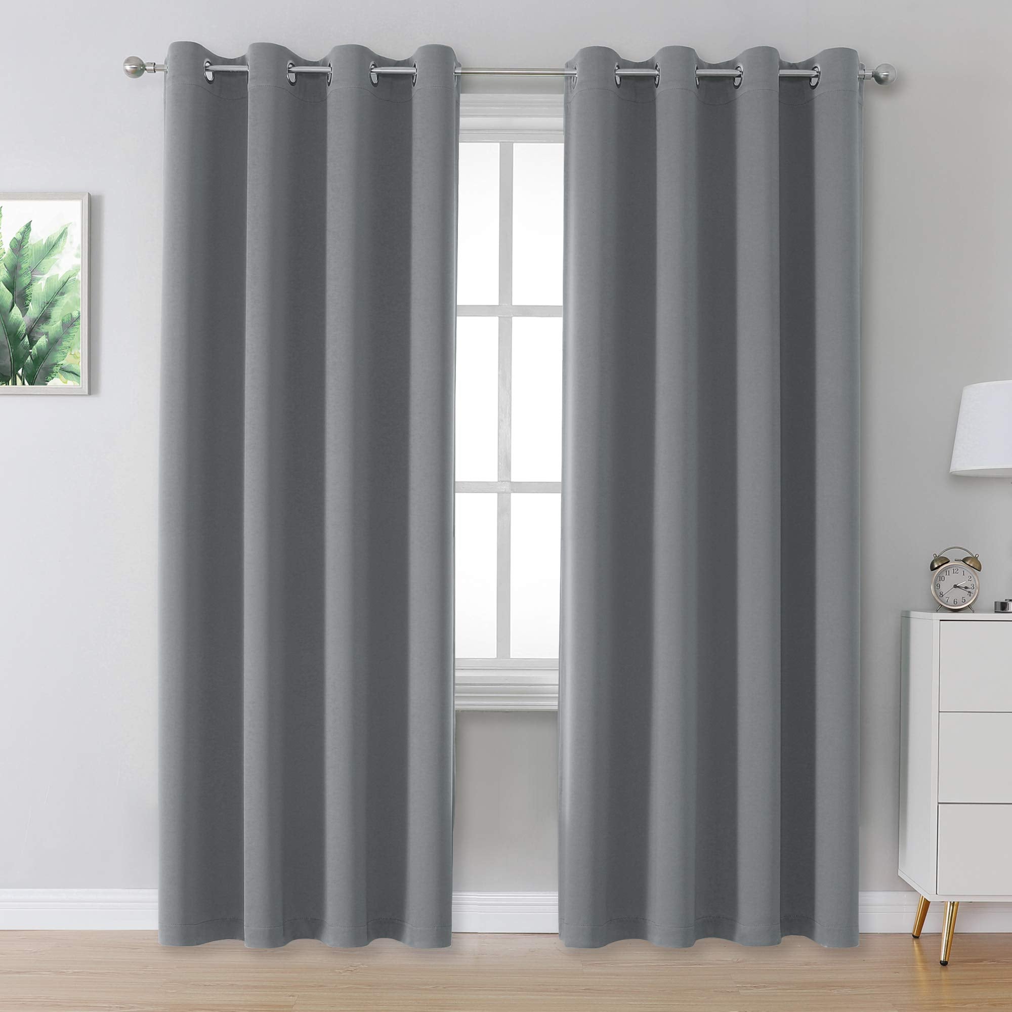 Dualife Grey Blackout Curtains For Bedroom 96 Inches Long 2 Panels Grommet Window Treatment Thermal Insulated Room Darkening Win