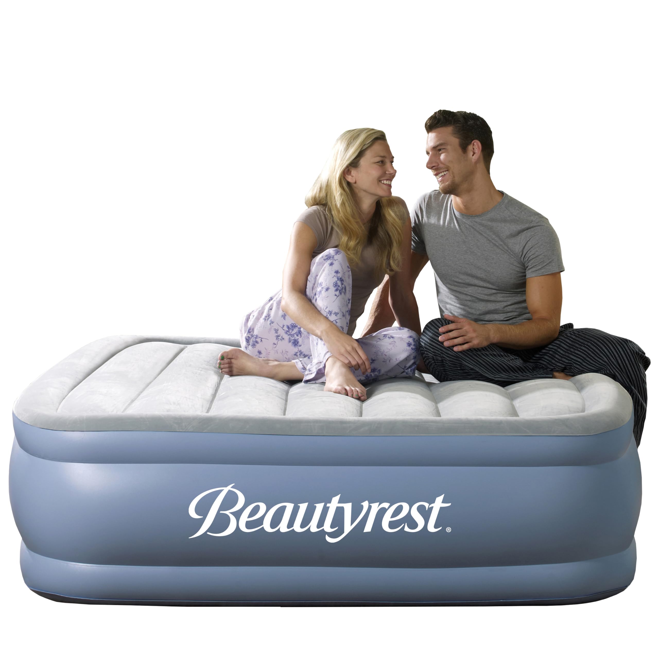 Beautyrest Hi-Loft Inflatable Mattress: Raised-Profile Air Bed with External Pump, Full Blue