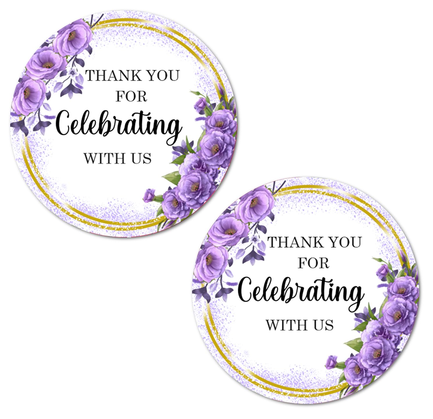 40 Violet Flowers Thank You For Celebrating With Us Stickers, 2 Inch Big Round Glossy Labels, Great For Weddings, Bridal Shower,