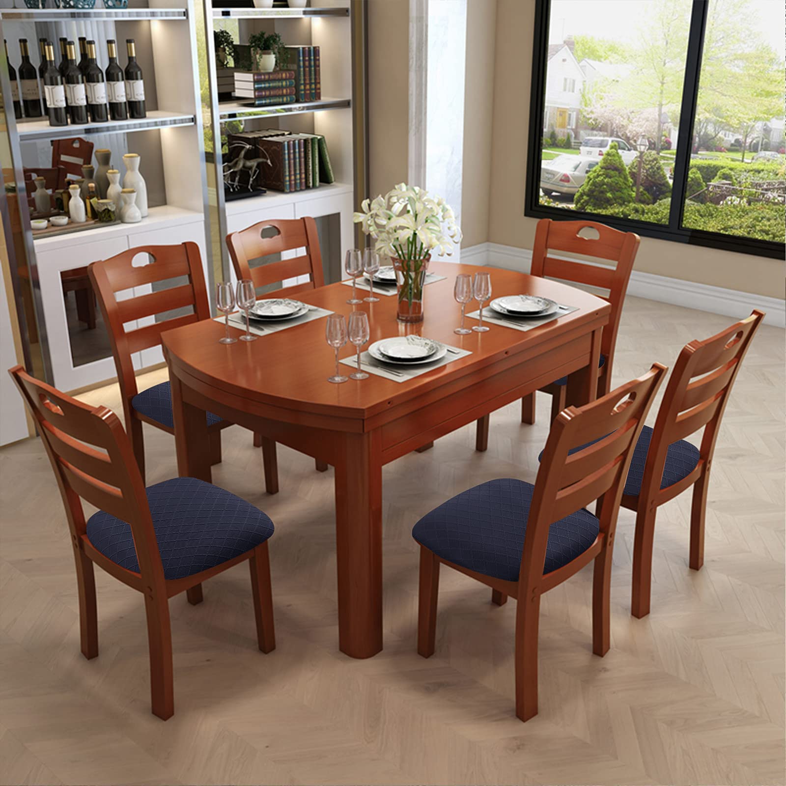 Genina Waterproof Seat Covers For Dining Room Chairs Covers Dining Chair Cover Kitchen Chair Covers (Navy Blue, 2 Pcs)