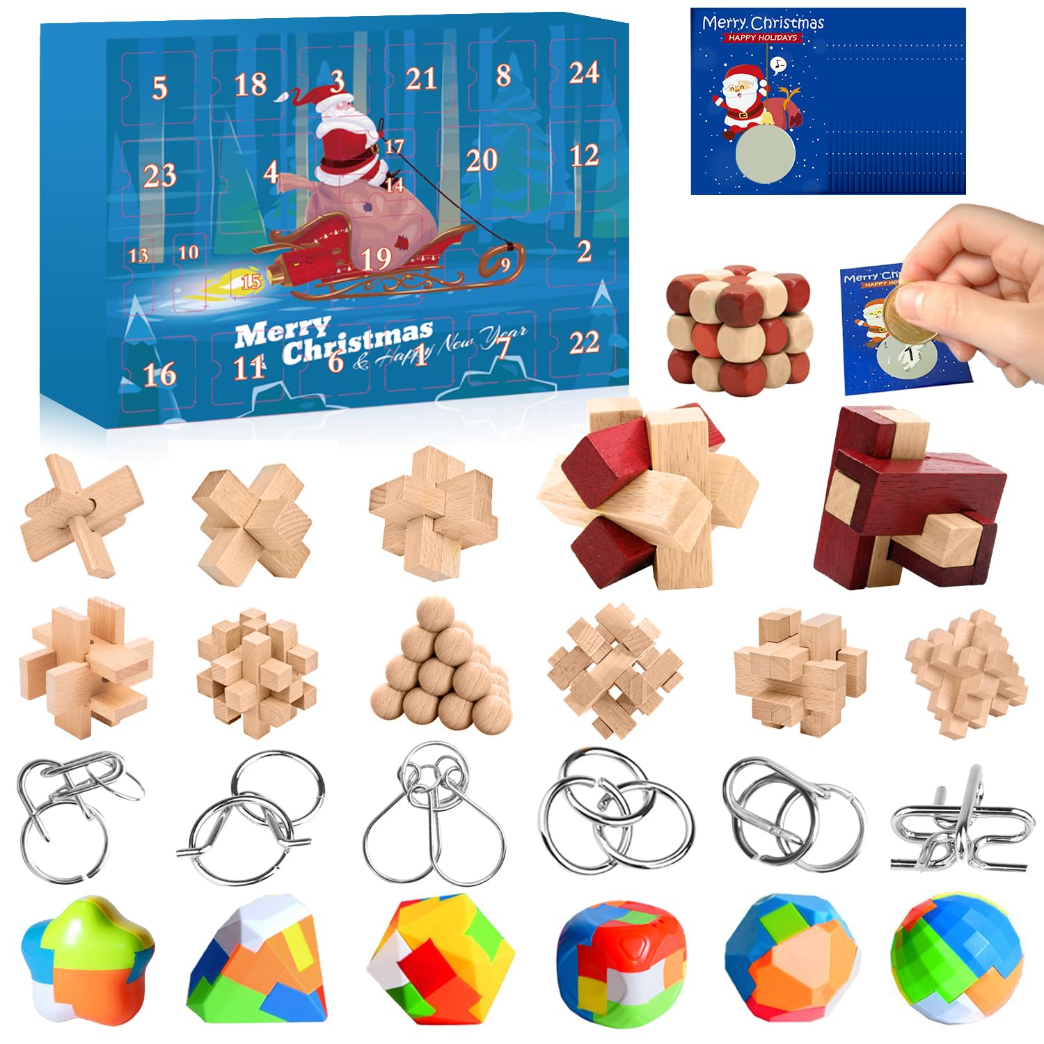Advent Calendar 2024, Brain Teaser Puzzles Present Box for Kids and Adults, 24 Days Countdown Calendars for Boys Girls, Christma