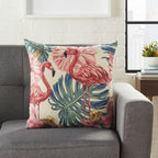 HomeRoots Multicolor 100% Polyester Velvet Flamingo Fun Throw Pillow