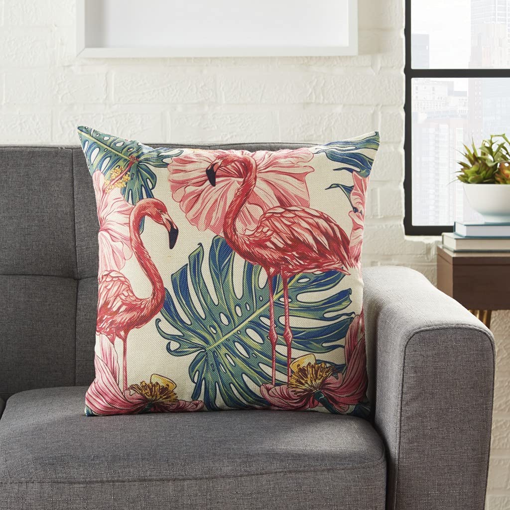 HomeRoots Multicolor 100% Polyester Velvet Flamingo Fun Throw Pillow