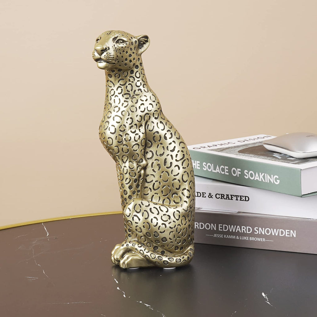 Polyroyal Cheetah Statue Home Decor Leopard Sculpture Resin Sitting Cheetah Figurine Desktop Table Top Ornament Decoration For H