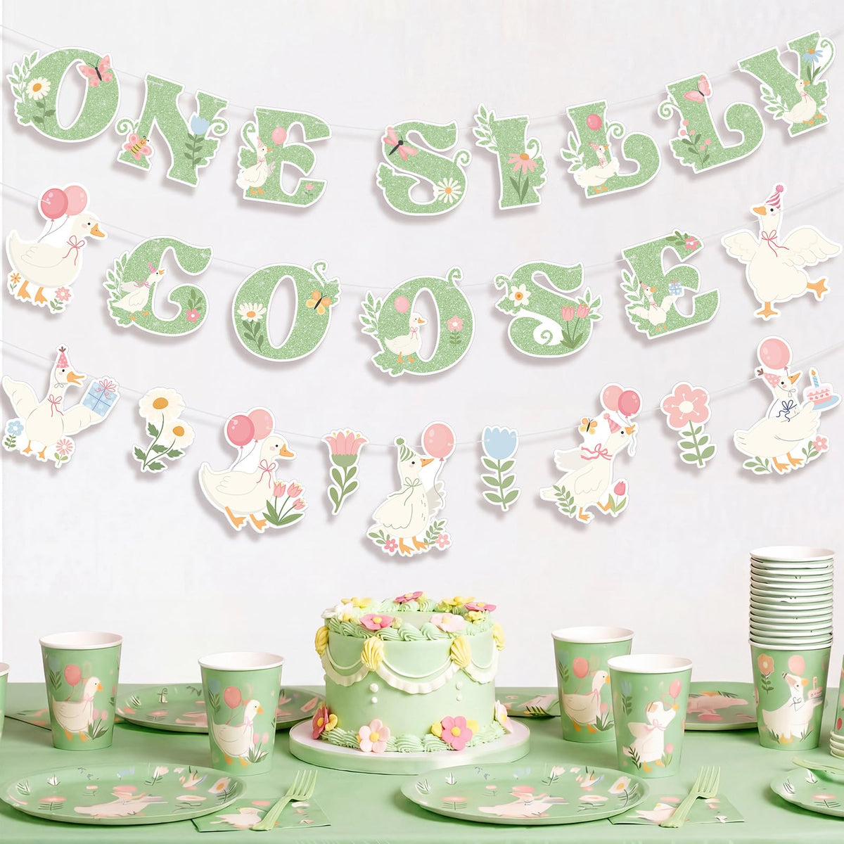 Fullhawl One Silly Goose Banner Garland 1st First Birthday Decor