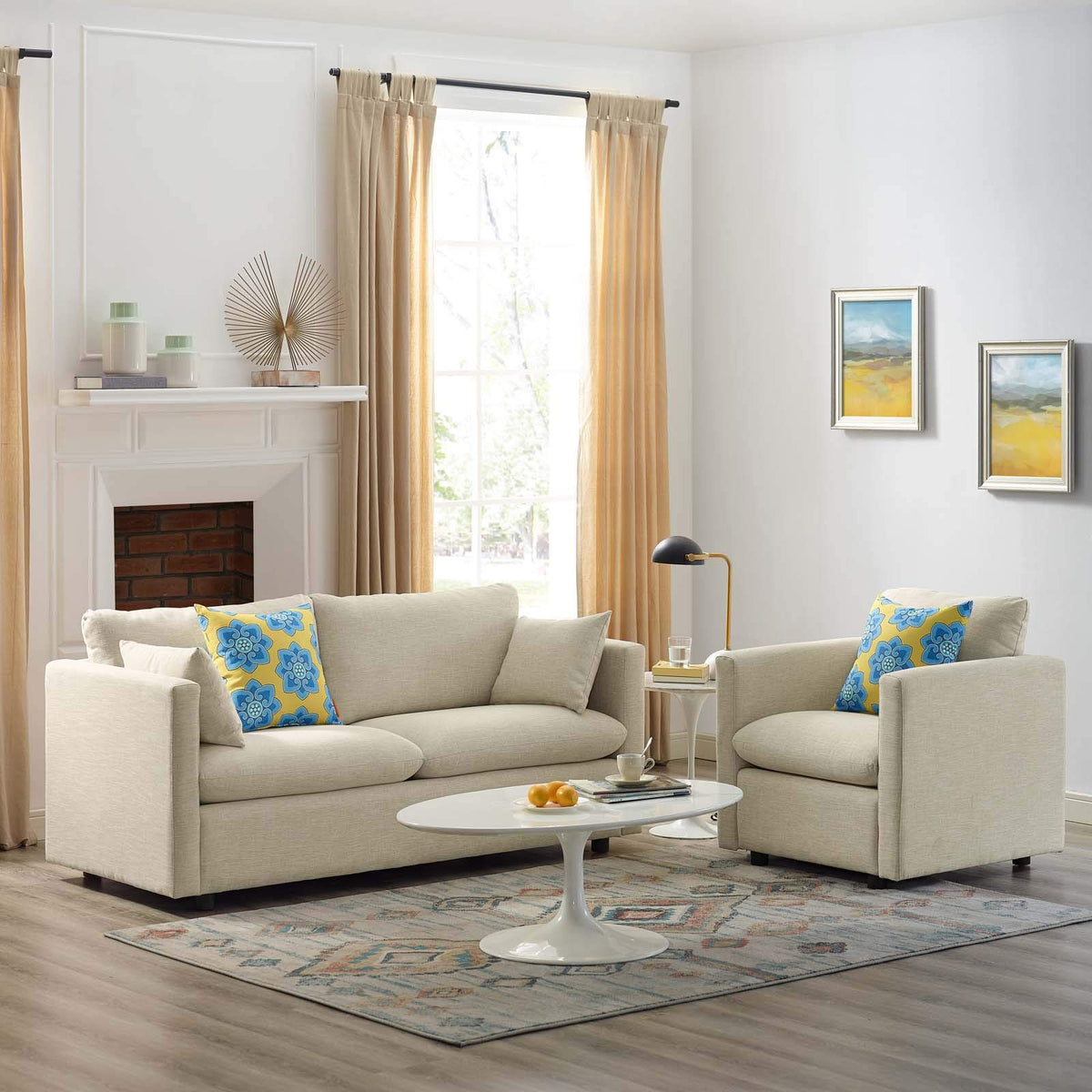 Modway Activate Upholstered Fabric, Sofa And Armchair Set, Beige