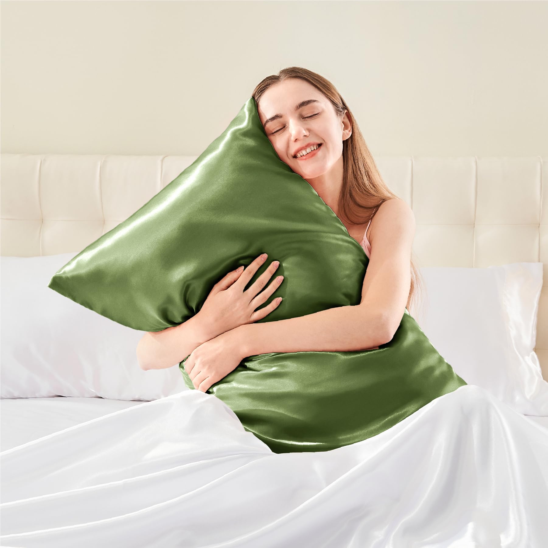 Bedelite Satin Pillowcase With Zipper, Cedar Green Pillow Cases Queen Size Set Of 2, Super Soft And Cooling Similar To Silk Pill
