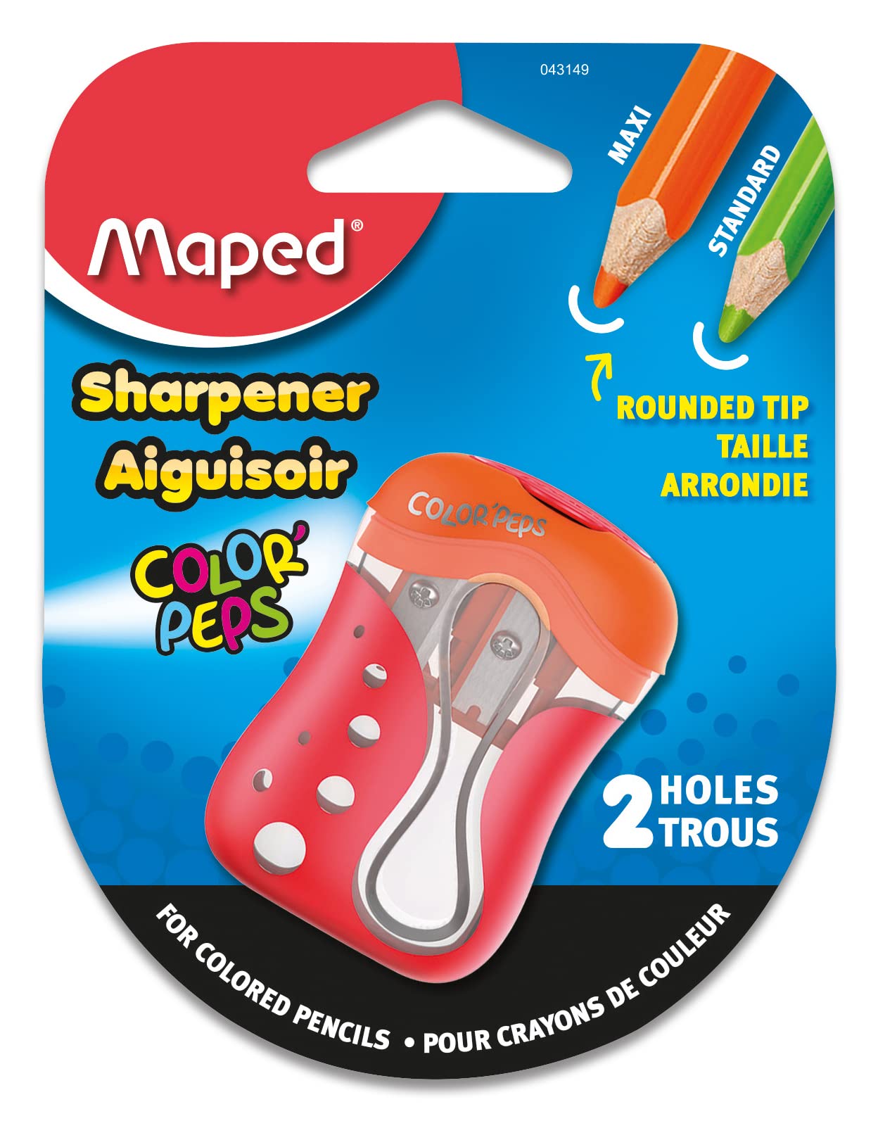 Maped Color'Peps 2 Hole Pencil Sharpener - Perfect For Colored Pencils - Child-Safe, Mess-Free, Universal Design - Assorted Colo