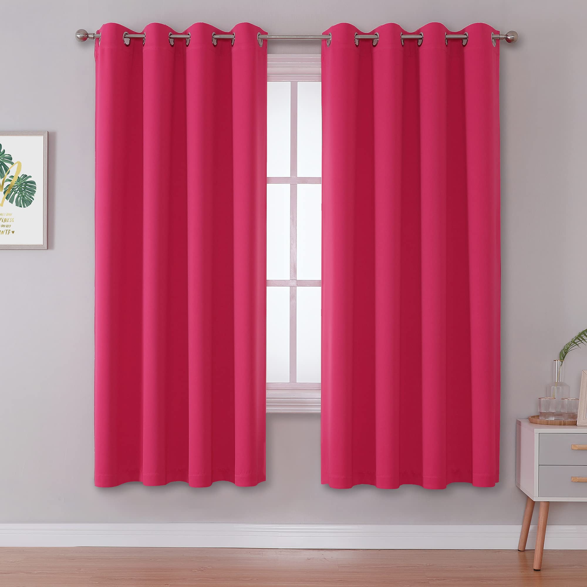 Dualife Solid Hot Pink Curtains For Bedroom 72 Inch Length Raspberry Sorbet Hot Pink Room Darkening Curtains For Girls Room Deco