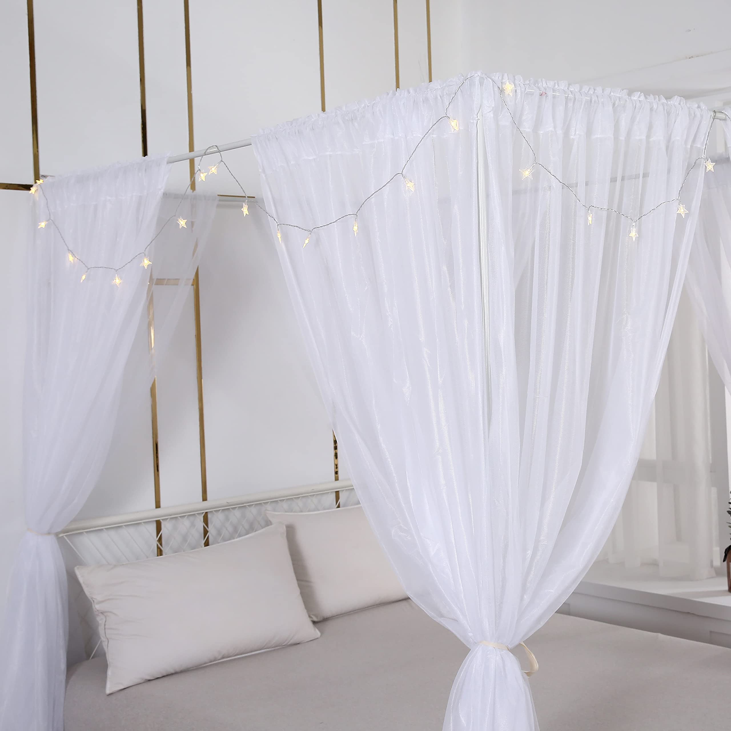 Akiky Princess Canopy Bed Curtains Set Sheer Curtain For Twin Full Queen Size Bed Drapes,8 Panels Canopies With Light,Room D  Co