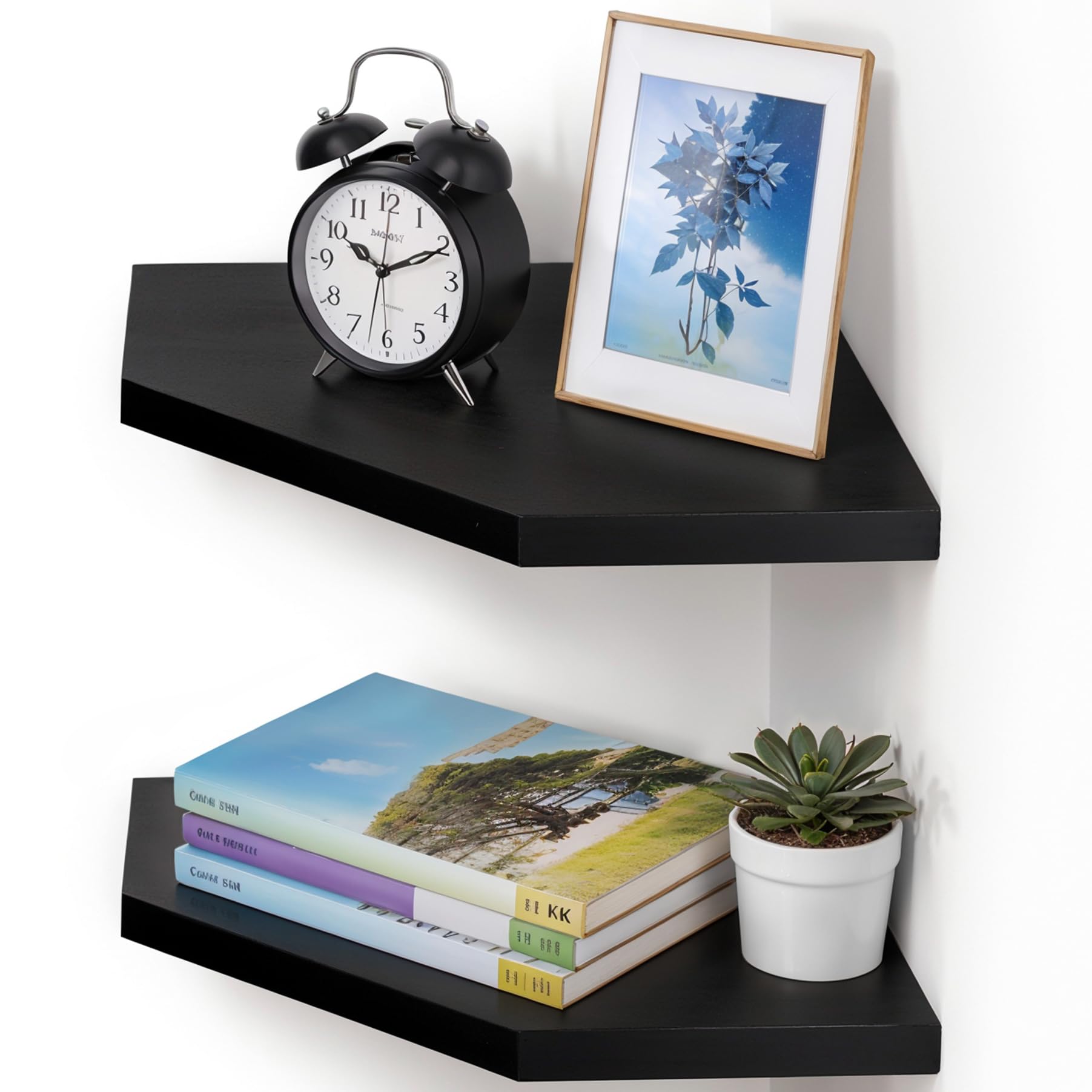 Demigo Corner Shelf Wall Mount, Set of 2 Solid Acacia Wood 11.8 x 16.5 inches Floating Corner Shelves, Smooth - Durable - Attrac