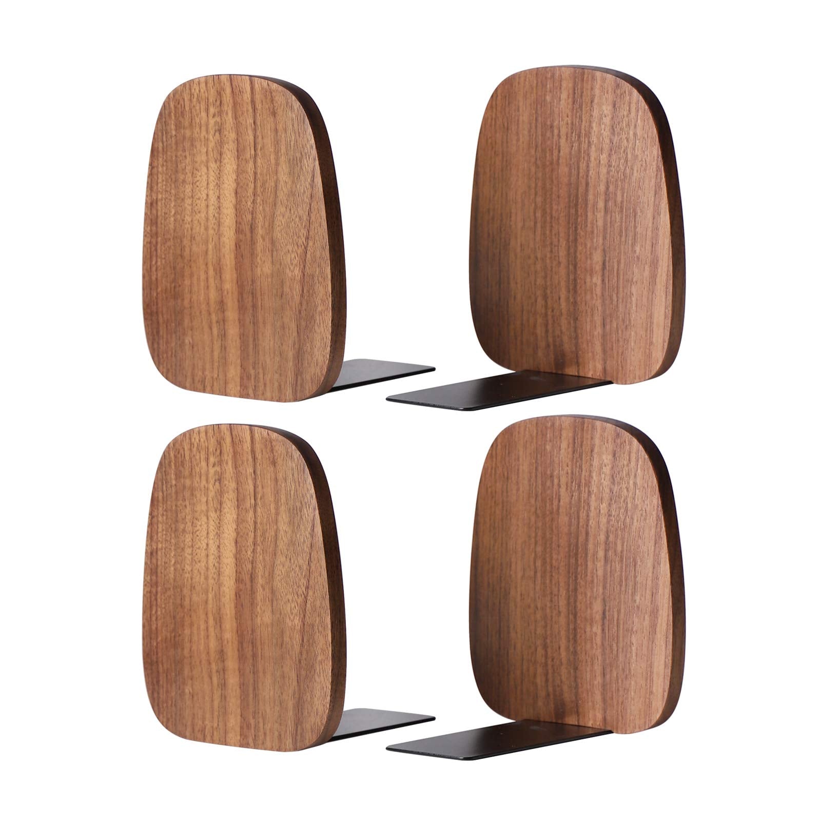 Muso Wood Book Ends For Shelves, Non-Skid Bookends For Heavy Books, Wooden Book Stopper For Home Office And Library (Walnut 2 Pa