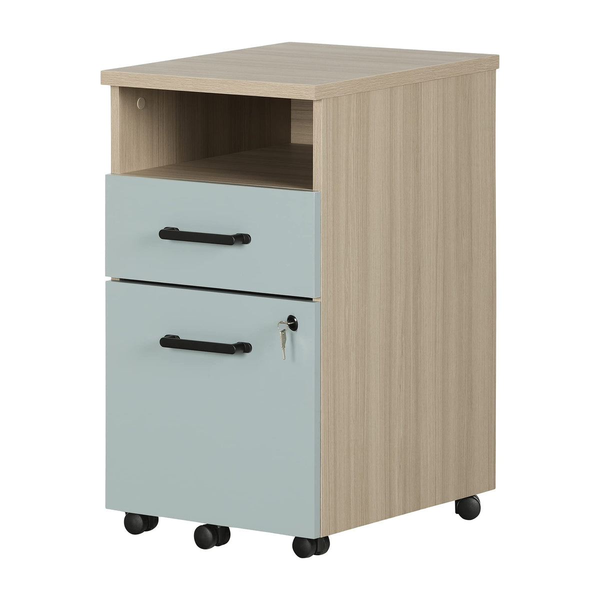 South Shore Zelia 2-Drawer Mobile File Cabinet, Vertical, Soft Elm and Steel Blue