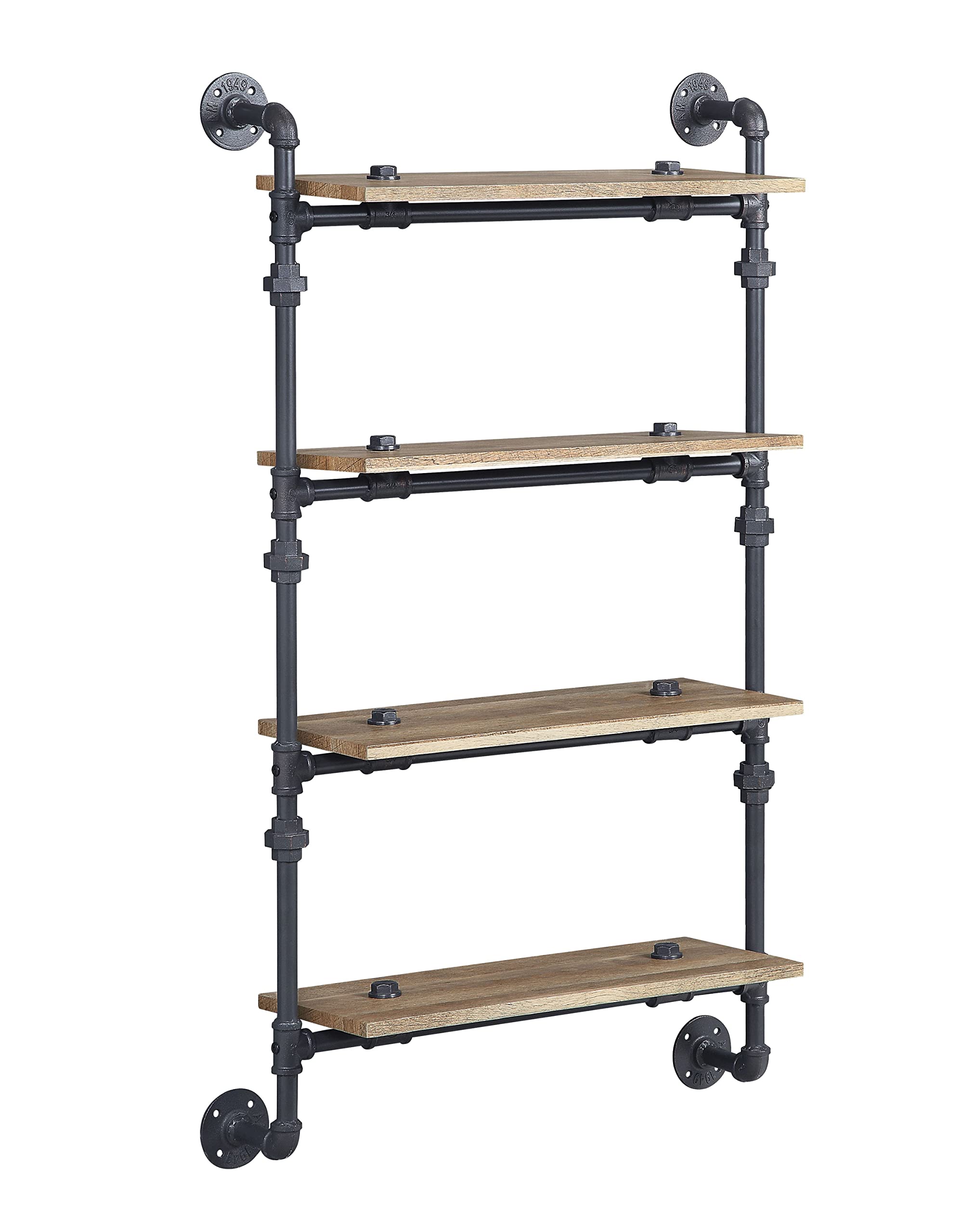 Acme Brantley Wall Rack with 4 Wooden Shelves in Oak and Sandy Black