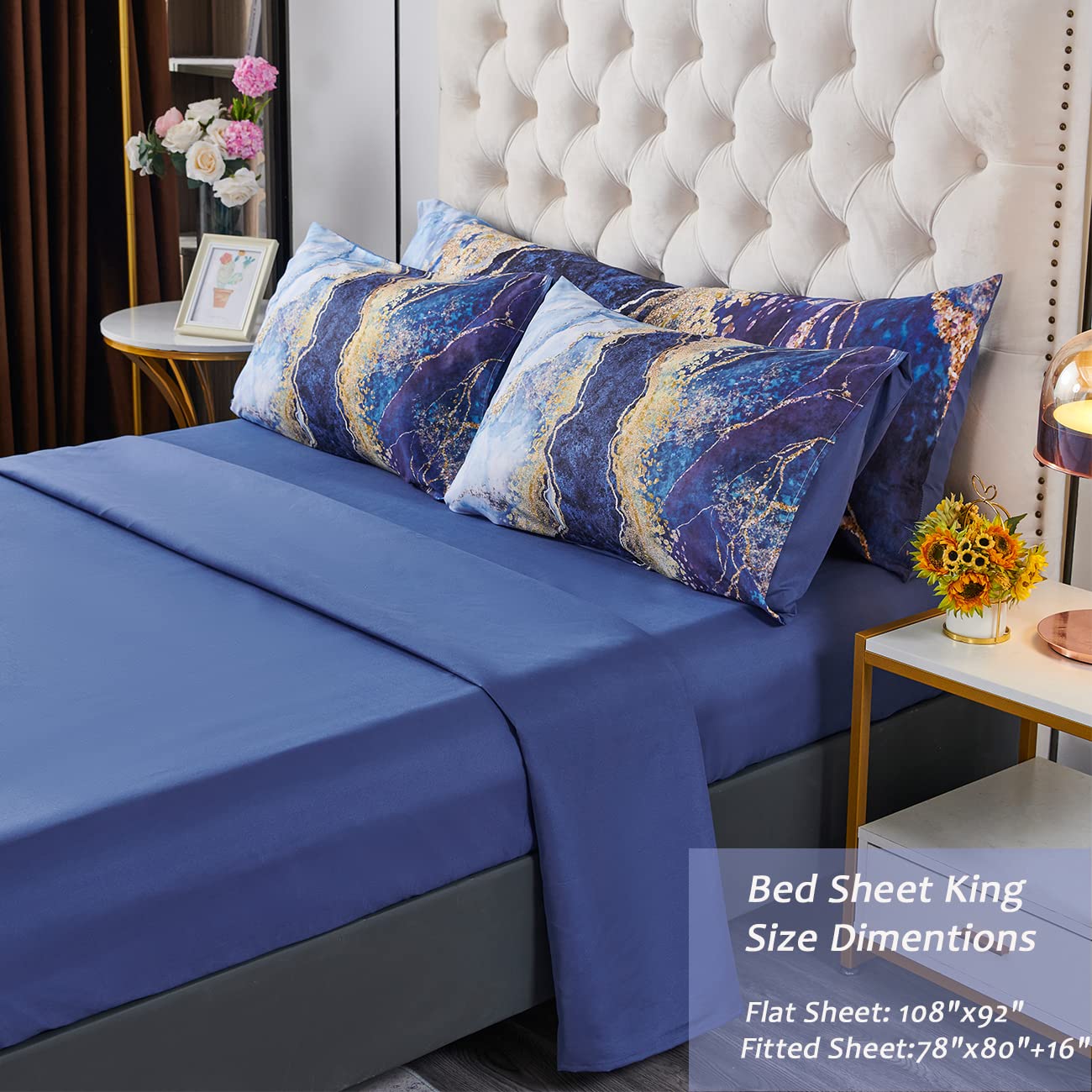 Perfemet Watercolor Marble Pattern Comforter Sets Blue Tie Dye Bedding Set King Size 3D Printing Bed-In-A-Bag, Stylish Retro Art