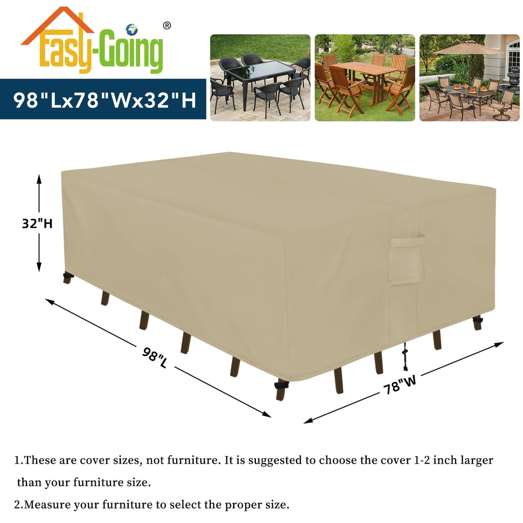 Easy-Going Rectangle Patio Furniture Cover Waterproof Outdoor Dining Table And Chair Cover Anti-Uv Outside Sectional Sofa Set Covers (98'L X 78'W X 32'H, Black)