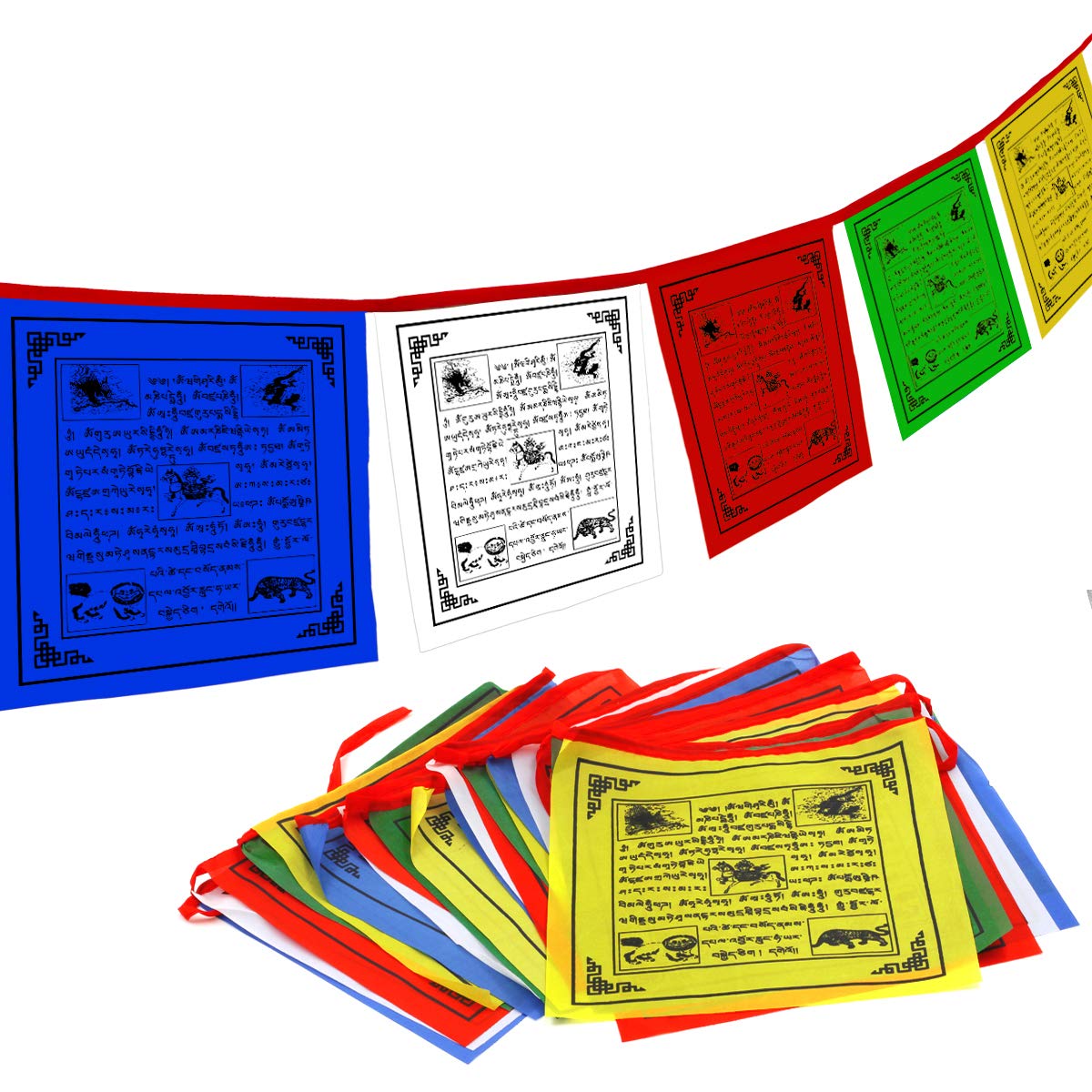 Anley Tibet Buddhist Prayer Flag - Traditional Five Elements - Horizontal Wind Horse Design (10    X 10   ) - 25 Flags & 23 Feet