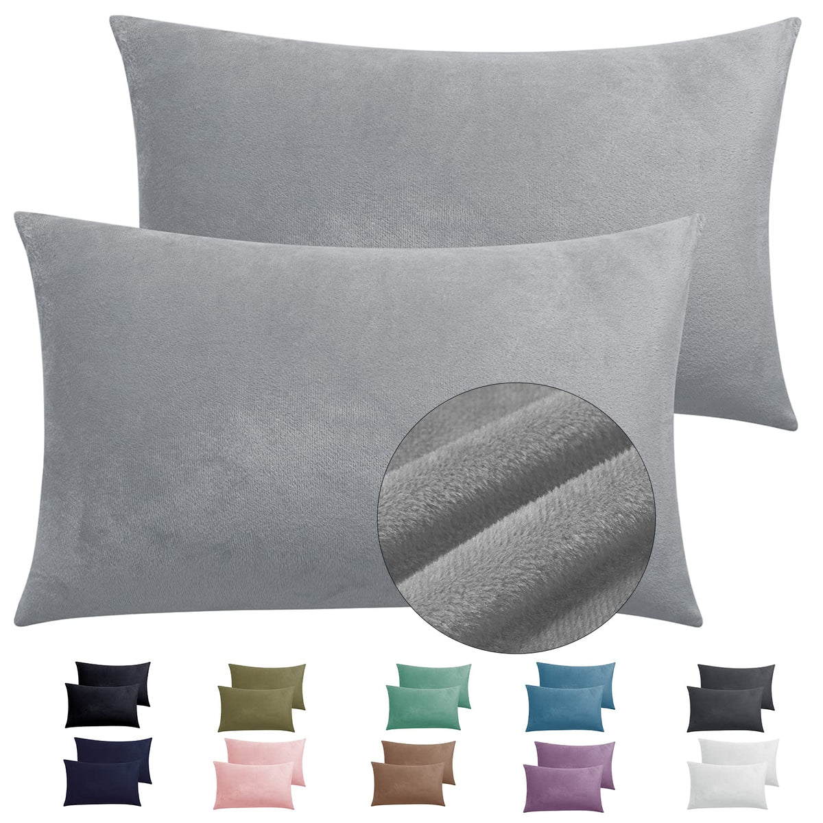 2 Pack Zippered Velvet Queen Pillowcases, Super Soft And Cozy Luxury Fuzzy Flannel Pillow Cases With Zipper, 20X30 Inches, Light