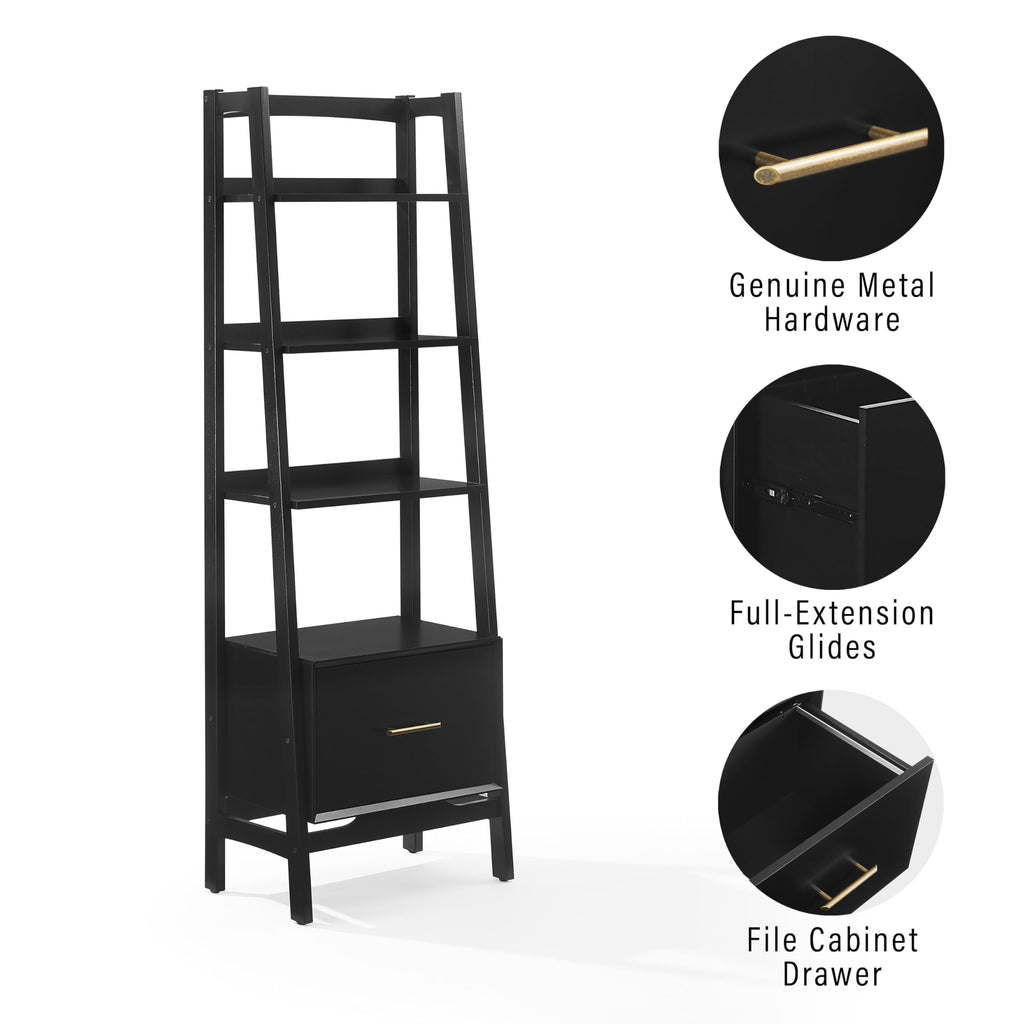 Crosley Furniture Landon Small Bookshelf Etagere, Bookcase Storage with Shelves and File Drawer, Matte Black