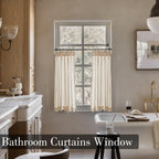 Limon Home Short Curtains 30 Inch Length For Boho Kitchen Window,Beige Printed Striped Semi Sheer Curtains,Rv Curtains For Campe