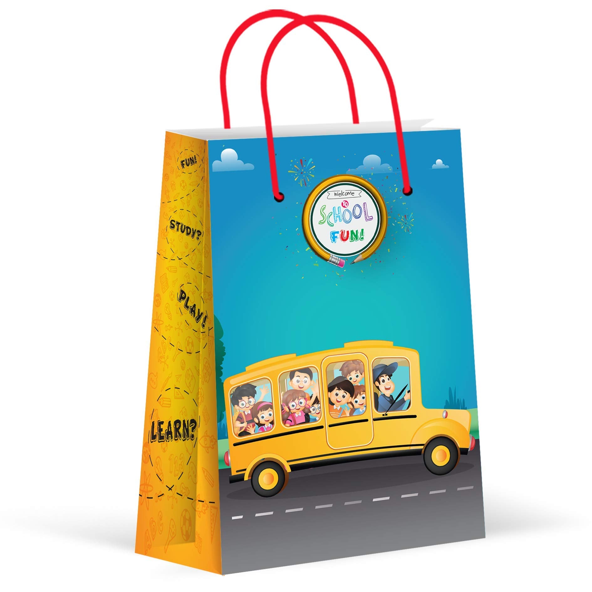 LARZN - Celebrate With an Impression Premium School Bus Party Bags, Party Favor Bags, New, Treat Bags, Gift Bags, Goody Bags, Pa