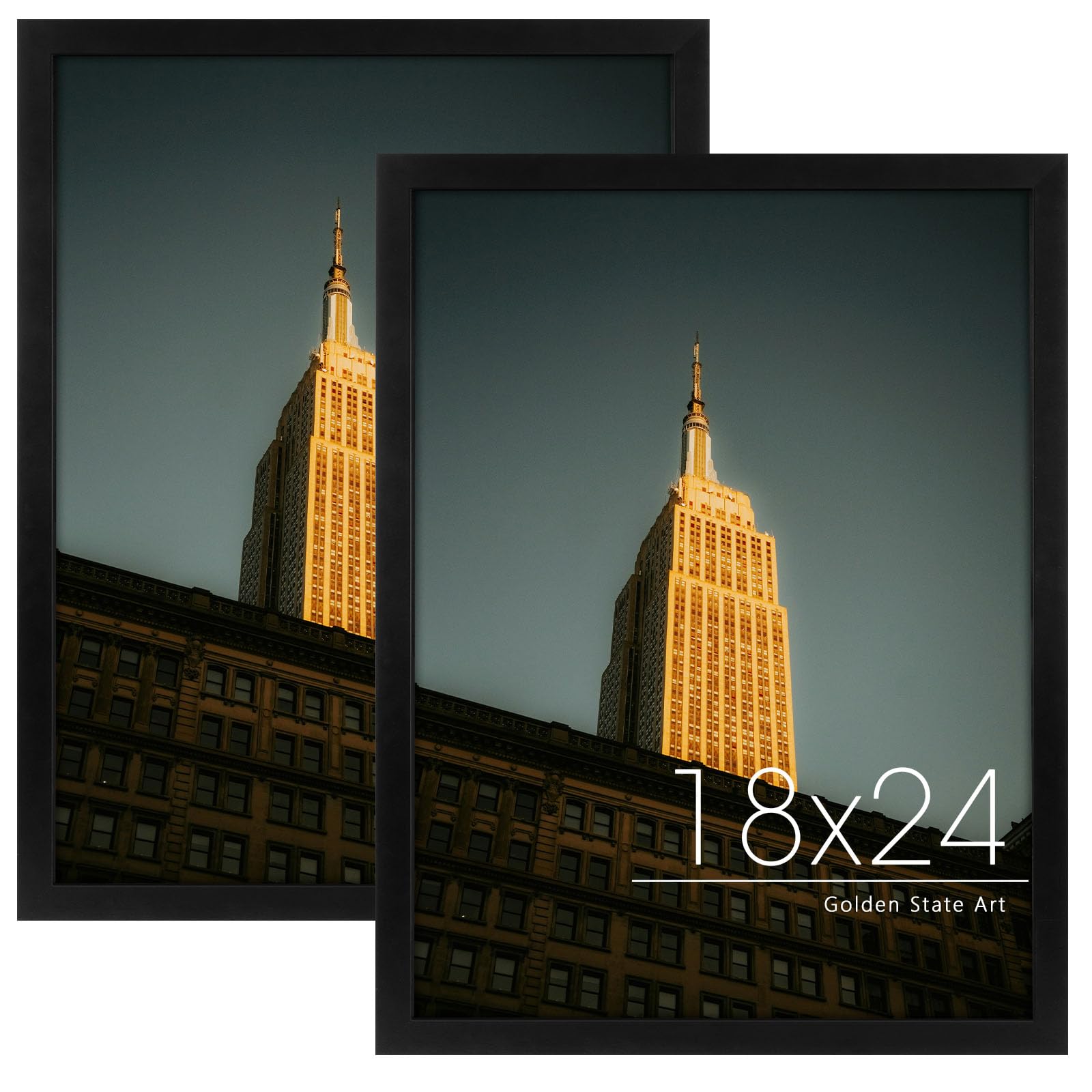 Golden State Art, 18x24 Frame, Black Solid Wood with Real Glass, 18 x 24 Picture Frames for Horizontal or Vertical Gallery Wall,