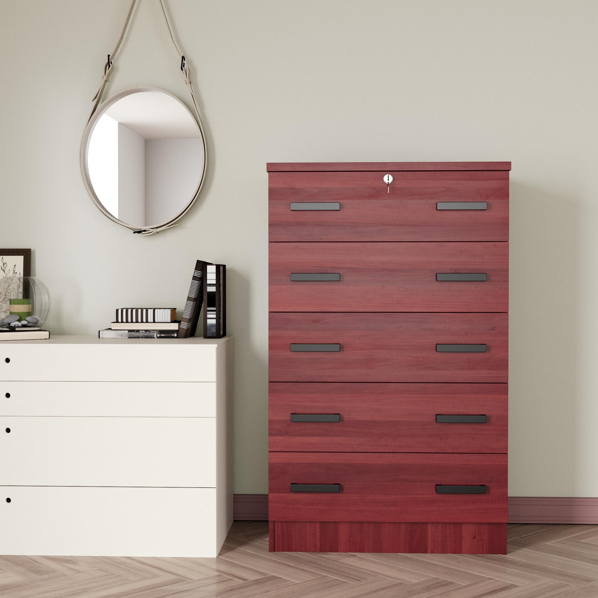 Woodpeckers Furniture And Mattress Cindy 5 Drawer Chest Wooden Dresser (Mahogany)
