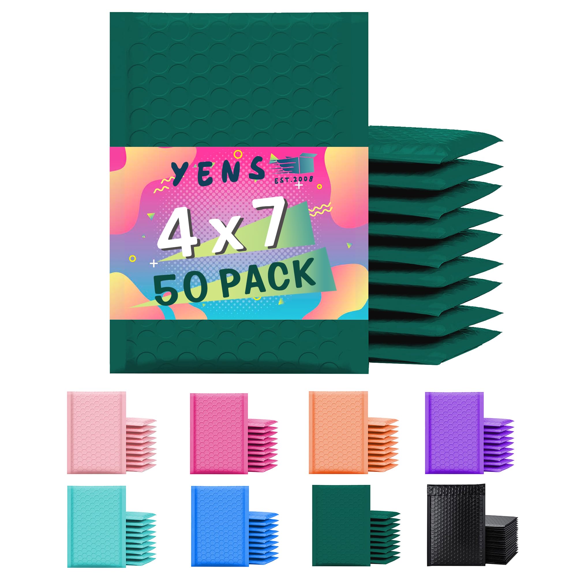 Yens Poly Bubble Mailers 4X8 50 Pack Green Waterproof Self Seal Adhesive Shipping Bags, Cushioning Padded Envelopes For Shipping