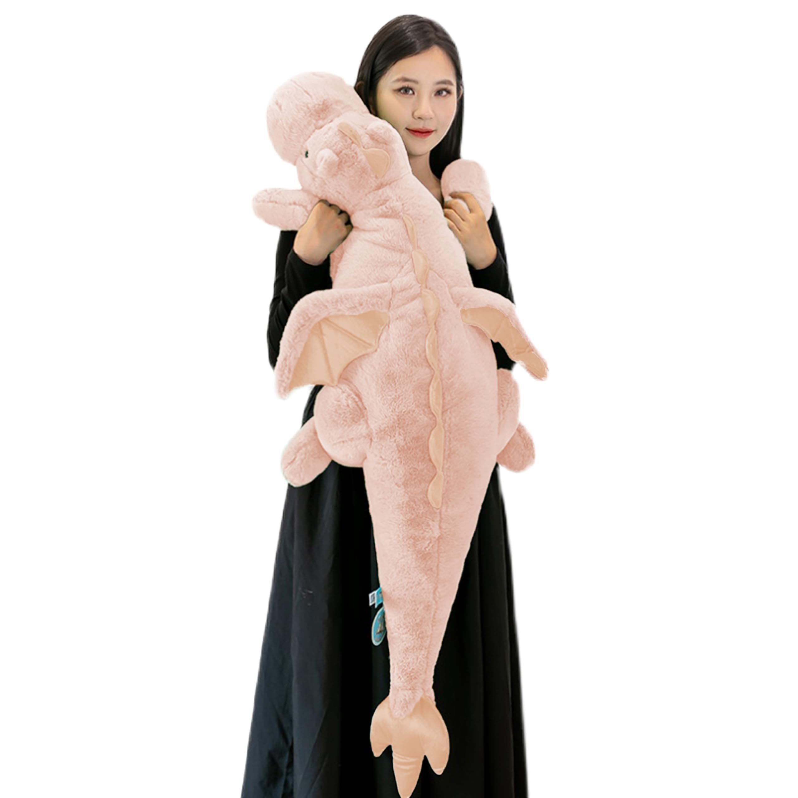 Arelux Large 52In 3Lb Dragon Stuffed Animals Cute Plush Toy Giant Fuzzy Dinosaur Pillow Plushies With Wings Cuddly Soft Pink Pte