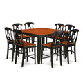 East West Furniture FAKE9H-BLK-W 9 Piece Counter Height Dining Table Set Includes a Square Kitchen Table with Pedestal and 8 Dining Room Chairs, 54x54 Inch, Black & Cherry